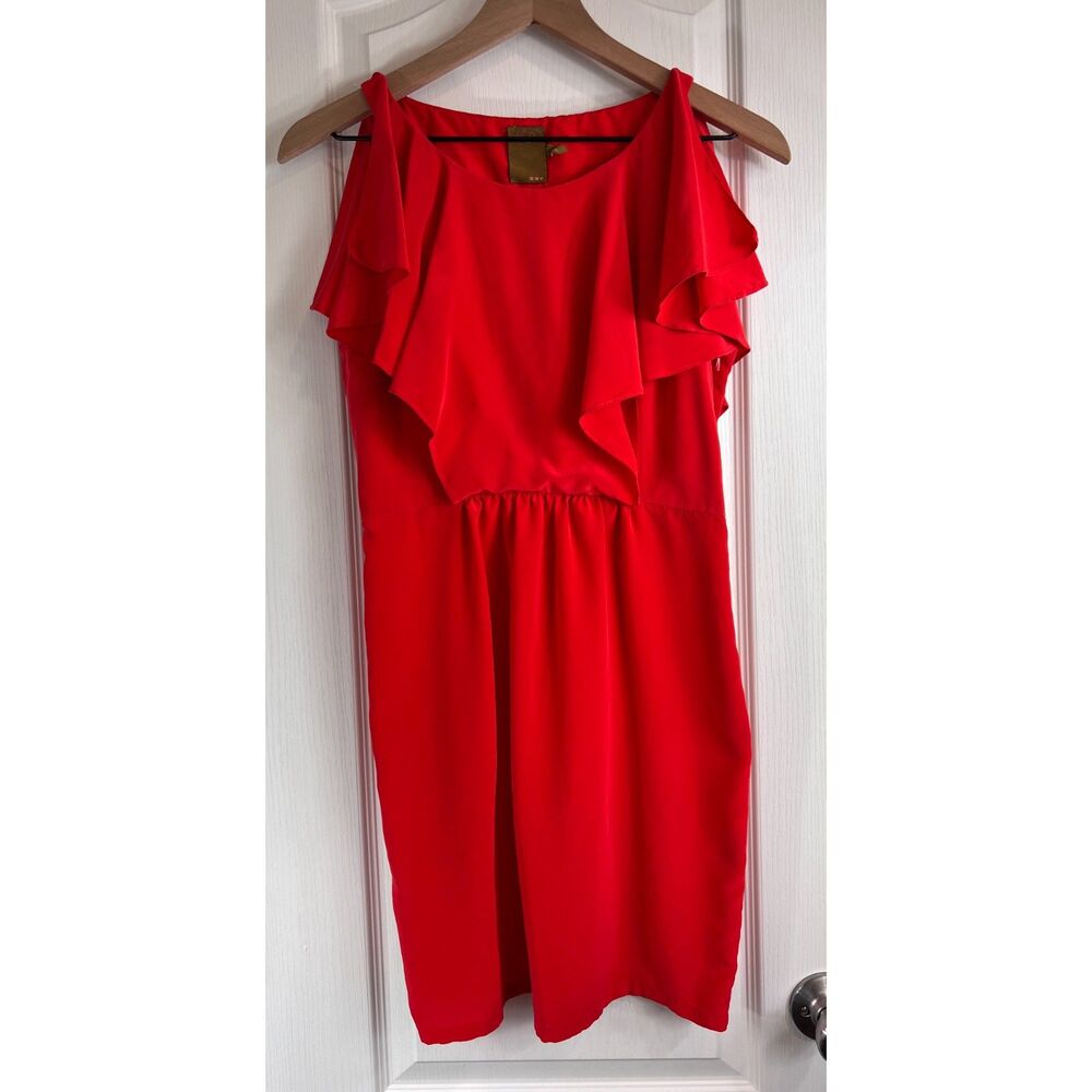 Ali Ro Women's Red Silk Dress Flutter Sleeve Side Zipper Size 6